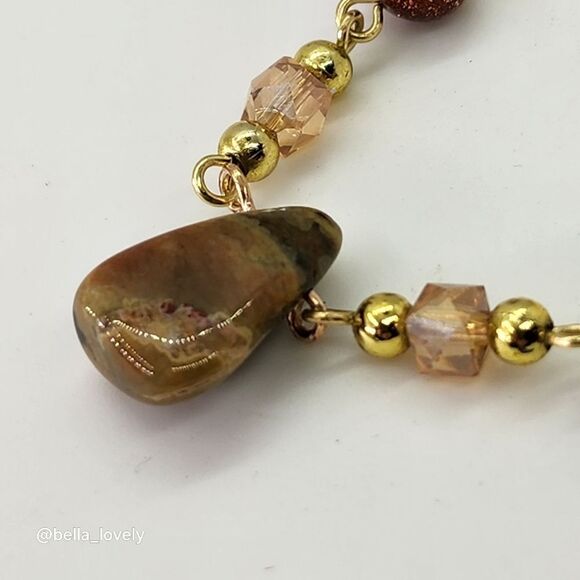 Sparkling Handmade Orange Green Ocean Jasper and Goldstone Necklace - Picture 9 of 10